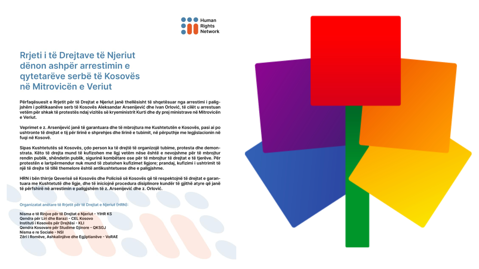 Rrjeti i të Drejtave të Njeriut dënon ashpër arrestimin e qytetarëve serbë të Kosovës në Mitrovicën e Veriut