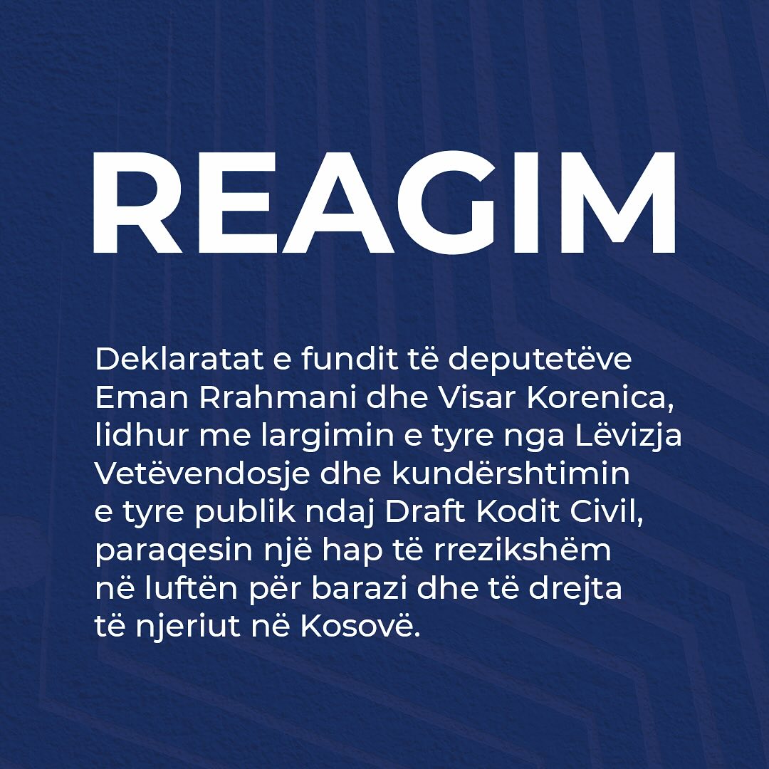 REAGIM rreth deklaratave të deputetëve Eman Rrahmani dhe Visar Korenica
